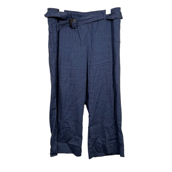 J. Jill Navy Blue Wide Leg Cropped Linen Pants - Picture 1 of 5